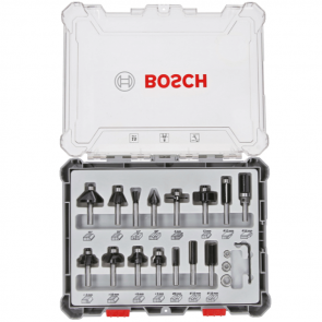 Комплект фрезери за оберфреза смесени BOSCH - 2607017472 - ф 8 мм., HM / 15 бр. /
