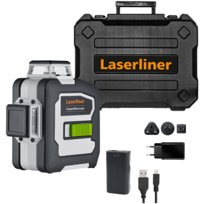Лазерен нивелир линеен LASERLINER - CompactPlane-Laser 3G Pro - 7,4 Ah, Li-ion, 2,6 Ah, 515 nm, 30-60 м., 3 лъча, 0,35 мм./1 м.