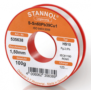 Тинол на ролка STANNOL - HS10 - 1,5 мм., 100 гр. / 535638 /