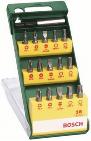 Накрайници с магнитен държач комплект BOSCH - 2 607 019 453 - 6-стен, PH, PZ, S, HEX, T, 1/4" / 16 бр. /
