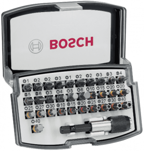 Накрайници с магнитен държач комплект BOSCH - 2 607 017 319 - 6-стен, PH, PZ, TX, SB, SW, 1/4" / 32 бр. /