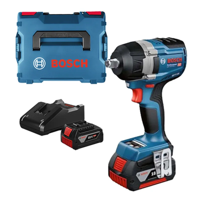 Акумулаторен ударен гайковерт Bosch с безчетков двигател  с 2 батерии и зарядно, 18 V, 5 Ah, 750 Nm, квадрат, 1/2", GDS 18V-750 C