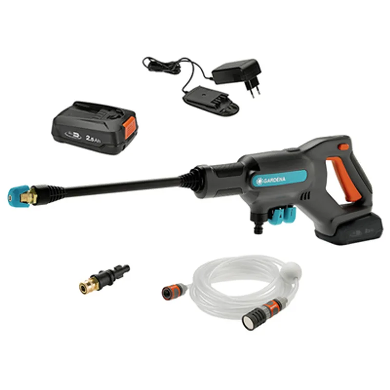 Акумулаторна водоструйка Gardena  с 1 батерия и зарядно, 18 V, 2.5 Ah, 250 л/ч, 24 bar, AquaClean 24/18V P4A