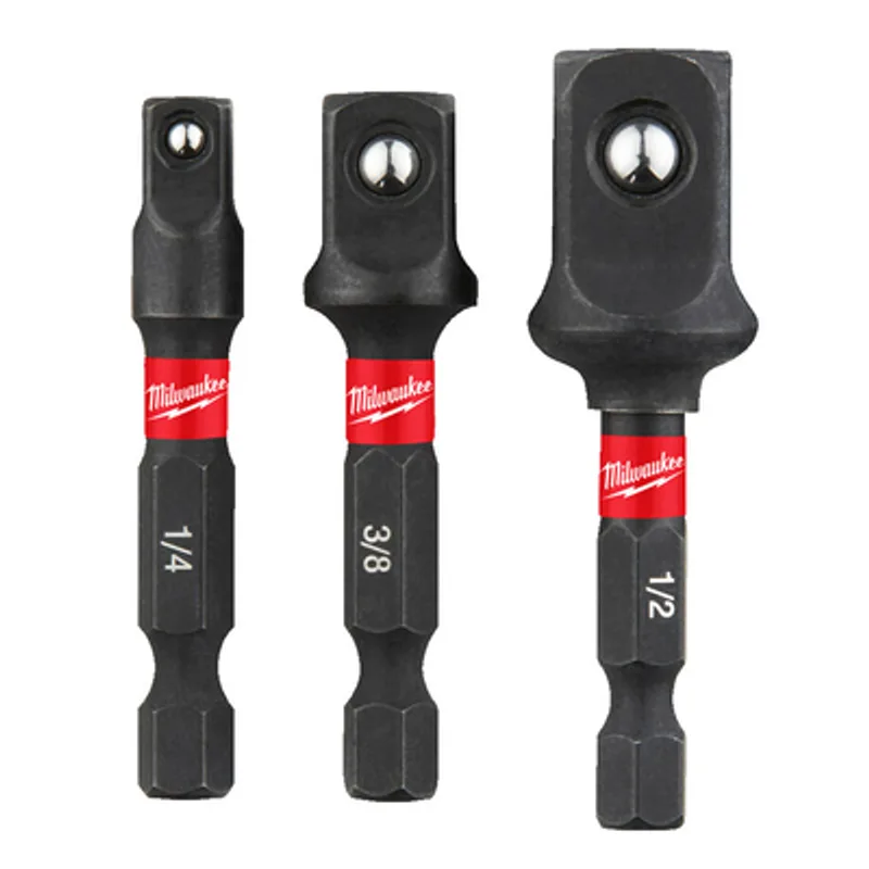 Адаптор преход за вложки Milwaukee 3 бр., шестостен - квадрат, 1/4" х 3/8" х 1/2", Shockwave