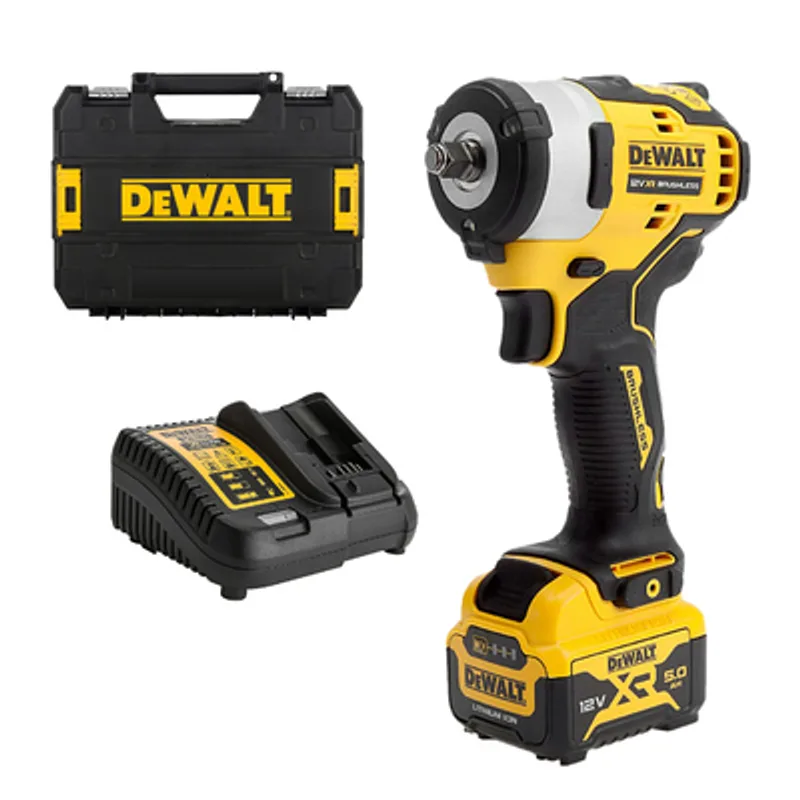 Акумулаторен гайковерт DeWALT с безчетков двигател с 1 батерия и зарядно, 12 V, 5 Ah, 339 Nm, квадрат, 3/8", DCF903P1