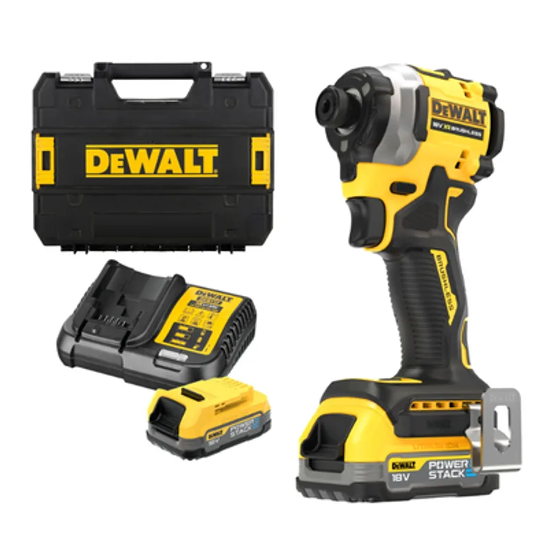 Акумулаторен гайковерт DeWALT с безчетков двигател с 2 батерии и зарядно, 18 V, 1.7 Ah, 206.2 Nm, шестостен, 1/4", DCF850E2T