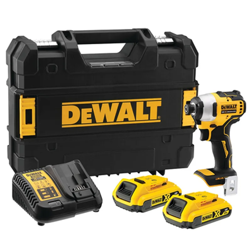 Акумулаторен гайковерт DeWALT с безчетков двигател с 2 батерии и зарядно, 18 V, 2 Ah, 190 Nm, шестостен, 1/4", DCF809D2T
