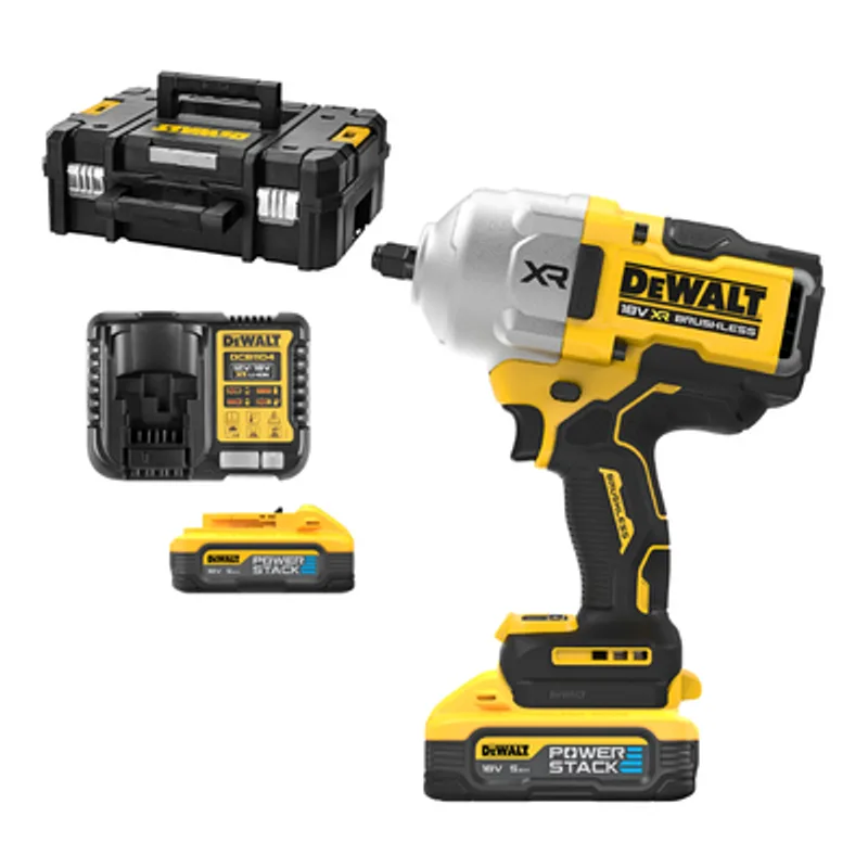 Акумулаторен гайковерт DeWALT с безчетков двигател  с 2 батерии и зарядно, 18 V, 5 Ah, 1496 Nm, квадрат, 1/2", DCF961H2T