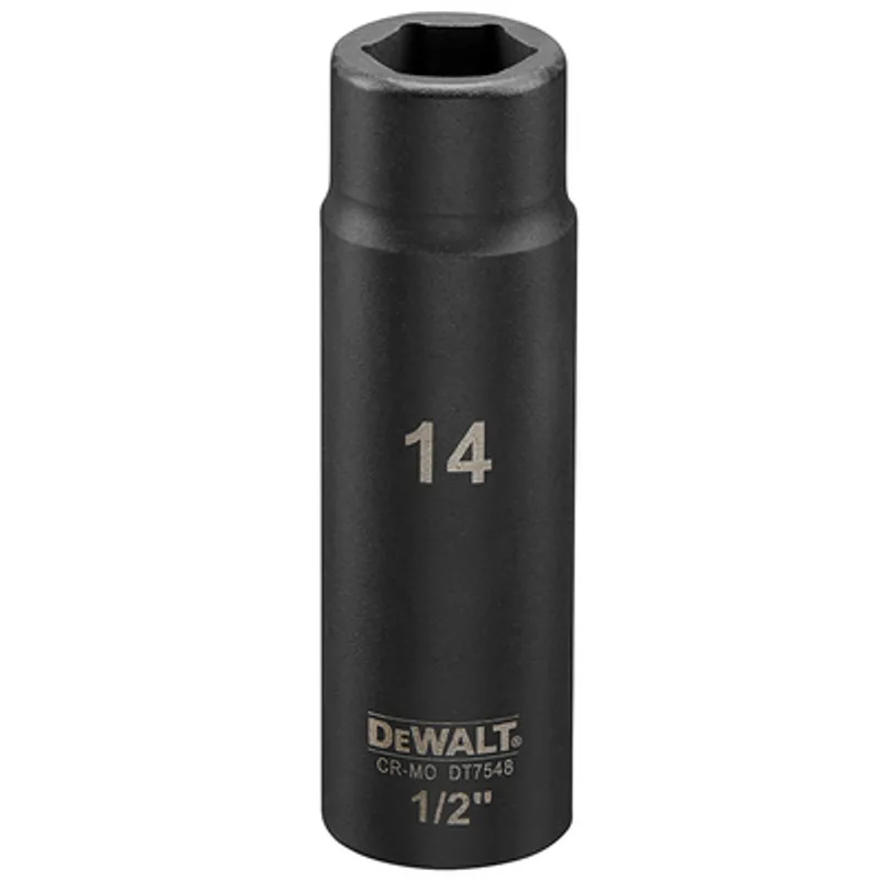 Вложка милиметрова DeWALT 6-стен ударна удължена 14 мм х 1/2", DT7548