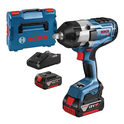 Акумулаторен гайковерт Bosch с безчетков двигател с 2 батерии и зарядно, 18 V, 5 Ah, 1000 Nm, квадрат, 1/2", GDS 18V-1000