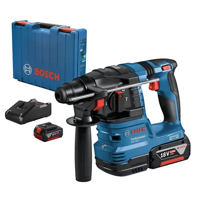 Акумулаторен перфоратор Bosch с безчетков двигател с 2 батерии и зарядно, SDS-plus, 18 V, 4 Ah, 1.9 J, 0-4675 уд./мин, GBH 185-LI