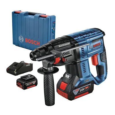 Акумулаторен перфоратор Bosch с безчетков двигател с 2 батерии и зарядно, SDS-plus, 18 V, 4 Ah, 2 J, 0-5100 уд./мин, GBH 180-Li