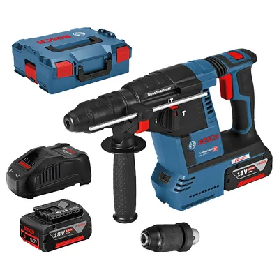 Акумулаторен перфоратор Bosch с безчетков двигател с 2 батерии и зарядно, SDS-plus, 18 V, 6 Ah, 2.6 J, 0-4350 уд./мин, GBH 18V-26F