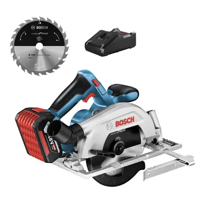 Акумулаторен ръчен циркуляр Bosch  с 1 батерия и зарядно, 18 V, 5 Ah, ф 165 мм, 5000 об./мин, GKS 185-Li