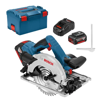 Акумулаторен ръчен циркуляр Bosch  с 2 батерии и зарядно, 18 V, 5 Ah, ф 165 мм, 3400 об./мин, GKS 18V-57