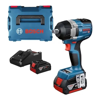 Акумулаторен ударен гайковерт Bosch с безчетков двигател с 2 батерии и зарядно, 18 V, 5 Ah, 750 Nm, квадрат, 1/2", GDS 18V-750 C