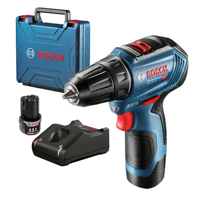Акумулаторен винтоверт Bosch с безчетков двигател с 2 батерии и зарядно, 12 V, 2 Ah, 30 Nm, 0.8-10 мм, GSR 12V-30