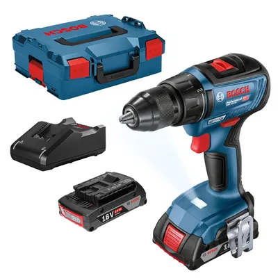 Акумулаторен винтоверт Bosch с безчетков двигател с 2 батерии и зарядно, 18 V, 2 Ah, 50 Nm, 1.5-13 мм, GSB 18V-50