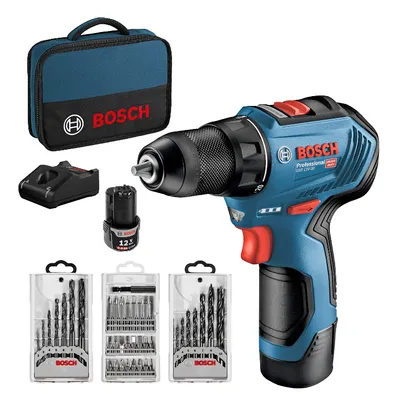 Акумулаторен винтоверт Bosch ударен с 2 батерии и зарядно, 12 V, 2 Ah, 30 Nm, 10 мм, GSR 12V-30