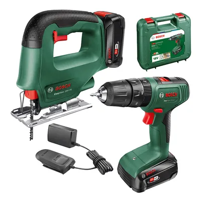 Комплект акумулаторни инструменти Bosch с 2 батерии и зарядно, EasyImpact 18V-40, EasySaw 18V-70, 18 V, 2 Ah
