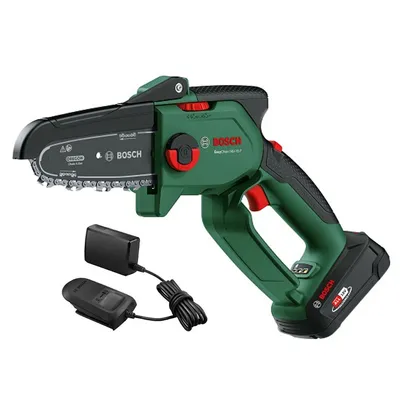 Акумулаторна резачка за дърва Bosch с 1 батерия и зарядно, 18 V, 2.5 Ah, 15 см, 0.325 ", 1.1 мм, EasyChain 18V-15-7