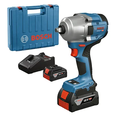 Акумулаторен гайковерт Bosch с безчетков двигател с 2 батерии и зарядно, 18 V, 5 Ah, 780 Nm, квадрат, 1/2", GDS 18V-780