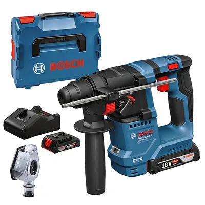 Акумулаторен перфоратор Bosch с безчетков двигател с 2 батерии и зарядно, SDS-plus, 18 V, 2 Ah, 1.5 J, GBH 18V-18