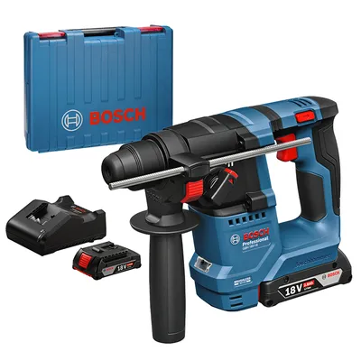 Акумулаторен перфоратор Bosch с безчетков двигател с 2 батерии и зарядно, SDS-plus, 18 V, 2 Ah, 1.5 J, GBH 18V-18