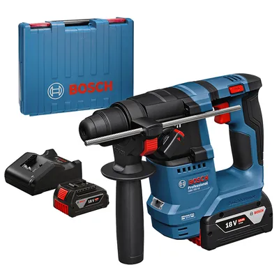 Акумулаторен перфоратор Bosch с безчетков двигател с 2 батерии и зарядно, SDS-plus, 18 V, 4 Ah, 1.5 J, GBH 18V-18