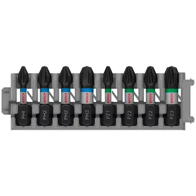 Комплект битове Bosch PH/PZ PH 1/2/3, PZ 1/2/3, 1/4", 25 мм, 8 бр., PRO Impact