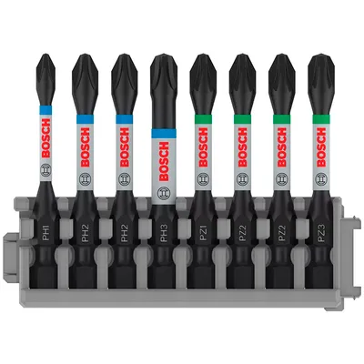 Комплект битове Bosch PH/PZ  PH 1/2/3, PZ 1/2/3, 1/4", 55 мм, 8 бр., PRO Impact