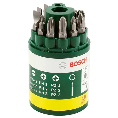 Комплект битове Bosch PH/PZ/SB с магнитен държач 1/4", 10 бр.