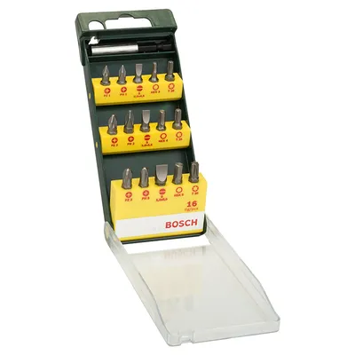 Комплект битове Bosch PH/PZ/SB/TX/SW с магнитен държач  1/4", 16 бр.