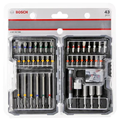 Комплект битове Bosch PH/PZ/SB/TX/SW с магнитен държач 1/4", 43 бр.
