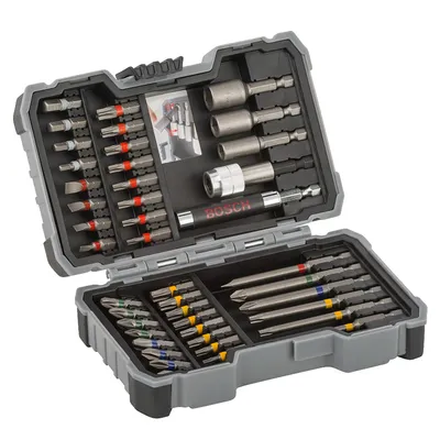 Комплект битове Bosch PH/PZ/SB/TX/SW/SP/RB/TS/TW с магнитен държач 1/4", 43 бр., Extra Hard