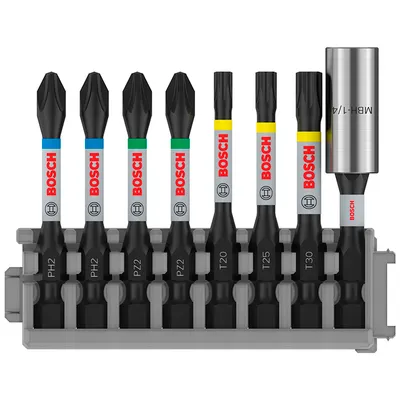 Комплект битове Bosch с магнитен държач  1/4", 55 мм, 8 бр., PRO Impact