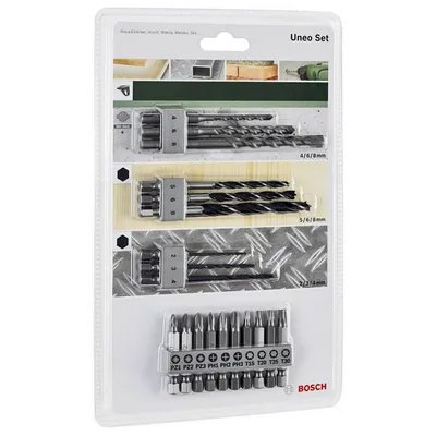 Комплект битове Bosch със свредла и държач  1/4", 19 бр., Uneo Mixed Set