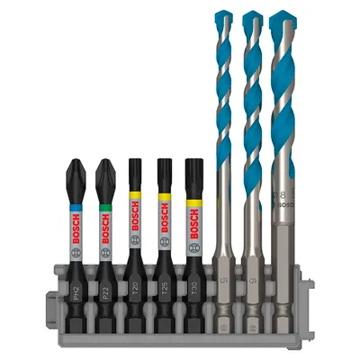 Комплект битове Bosch със свредла и държач  1/4", 8 бр., PRO Impact