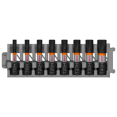 Комплект битове Bosch TX Torx с отвор TX 10/15/20/25/27/30/40, 1/4", 25 мм, 8 бр., PRO TH Impact