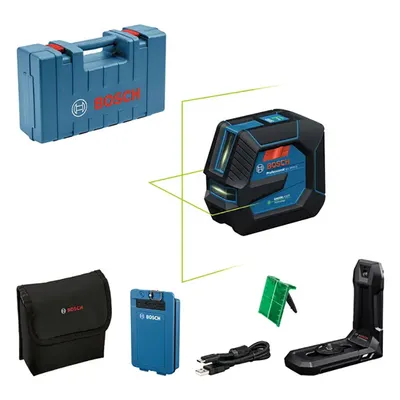 Линеен лазерен нивелир Bosch с 2 лъча  с 1 батерия и USB кабел, 3.7 V, 3 Ah, 20 м, 0.3 мм/м, GLL 20-22 G