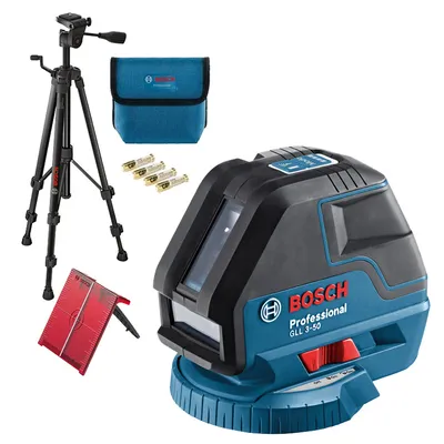 Линеен лазерен нивелир Bosch с 3 лъча и тринога 10 м, 50 м, 0.3 мм/м, GLL 3-50