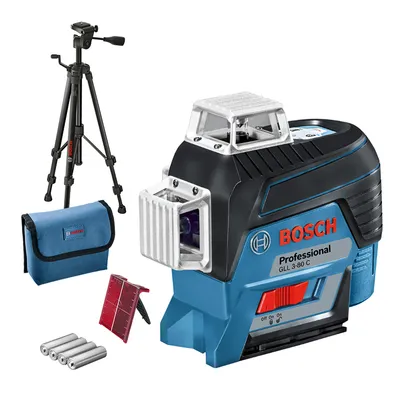 Линеен лазерен нивелир Bosch с 3 лъча и тринога 12 V, 30 м, 120 м, 0.2 мм/м, GLL 3-80 C