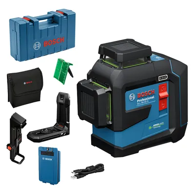 Линеен лазерен нивелир Bosch с 3 лъча  с 1 батерия и USB кабел, 3.7 V, 3 Ah, 80 м, 0.3 мм/м, GLL 80-33 G