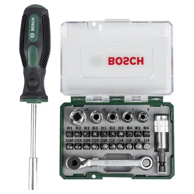 Магнитна отвертка-държач Bosch с тресчотка и сменяеми накрайници  27 бр.