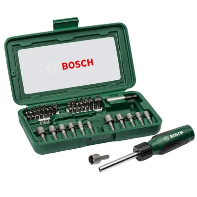 Магнитна отвертка-държач Bosch с тресчотка и сменяеми накрайници  46 бр.