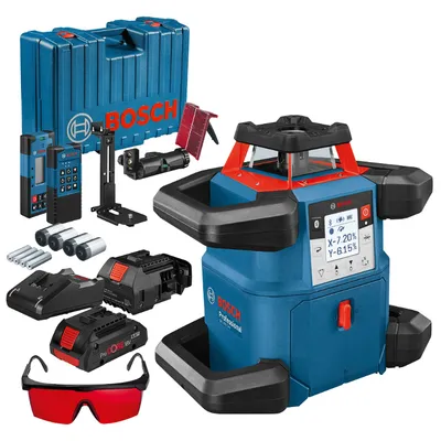 Ротационен лазерен нивелир Bosch с приемник  с 1 батерия и зарядно, 18 V, 4 Ah, 60 м, 600 м, 0.05-0.1 мм/м, GRL 600 CHV