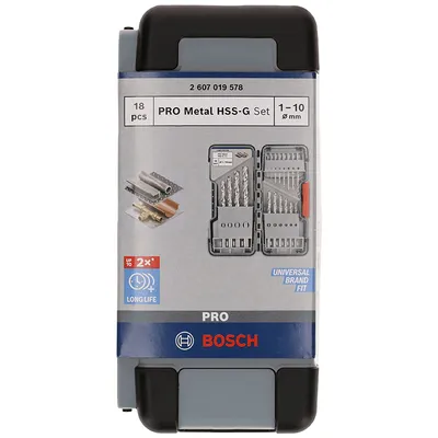 Свредло за метал HSS-G Bosch с цилиндрична опашка комплект 1-10 мм, 18 бр., PRO Metal HSS-G