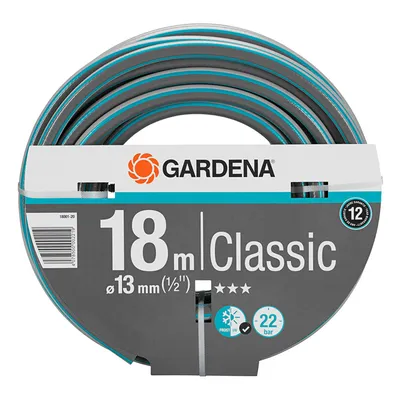 Градински маркуч за поливане Gardena PVC 2-слоен армиран 13 мм, 22 bar, 18 м, черно/сиво, Classic