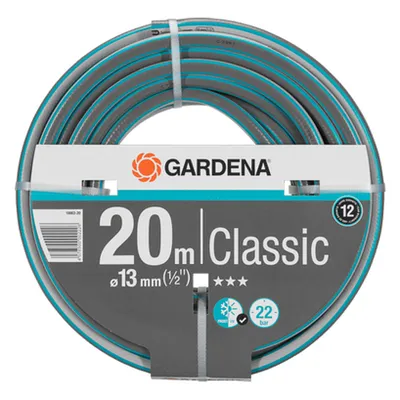 Градински маркуч за поливане Gardena PVC 2-слоен армиран  13 мм, 22 bar, 20 м, черно/синьо, Classic
