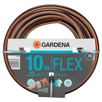 Градински маркуч за поливане Gardena PVC 2-слоен армиран 13 мм, 25 bar, 10 м, черно/оранжево, Comfort FLEX